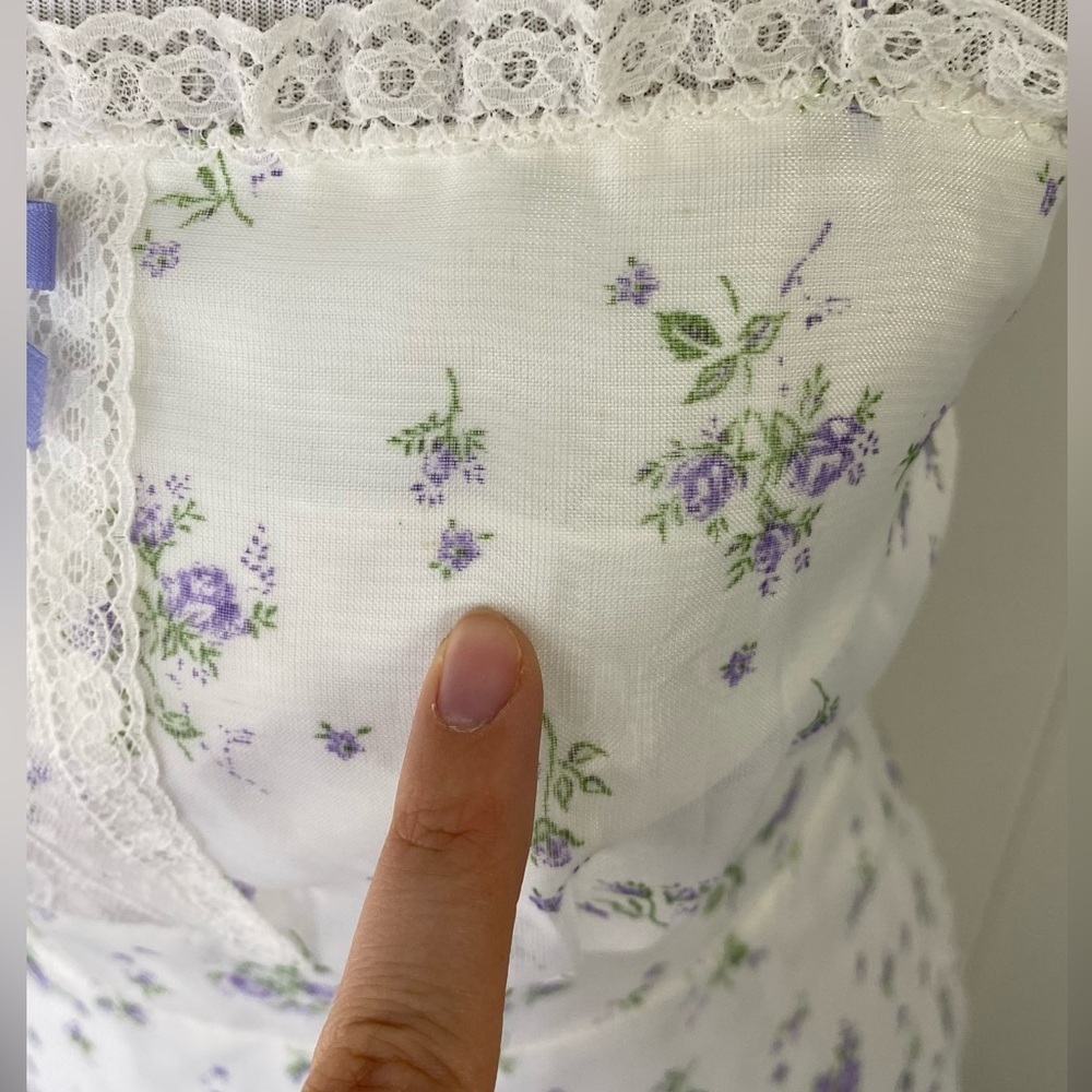 VTG 70s White Purple Chiffon Formal Dress Spaghetti Strap Bolero Lace Coverup XS - Picture 8 of 15